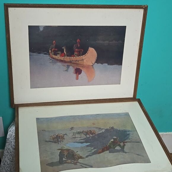 Frederick Remington Signed Artist Proof Print Lot Lake Western Horse Set 2P